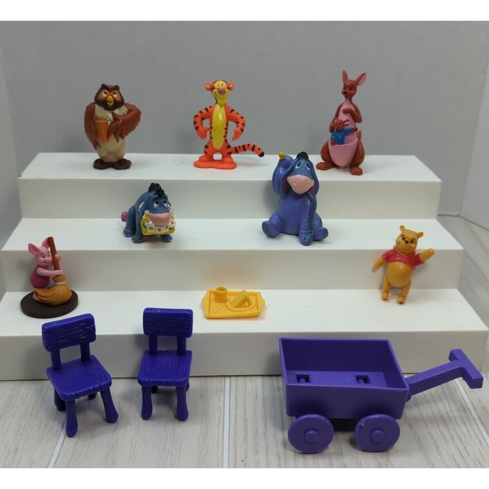 Winnie the Pooh figure lot Kanga‎ Roo Owl Piglet Tigger Eeyore table chairs READ